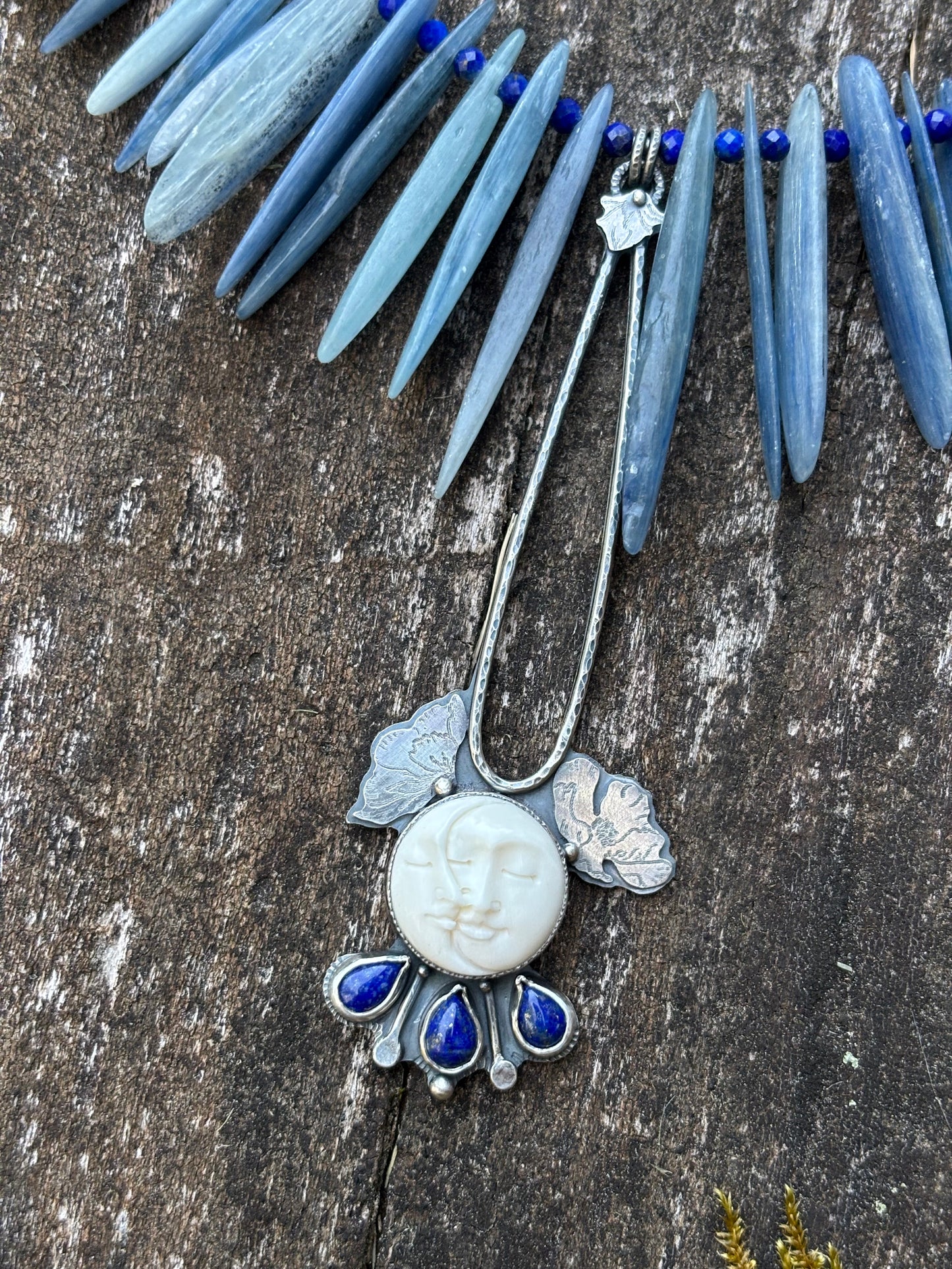 Waxing Moon Phase Necklace with Kyanite