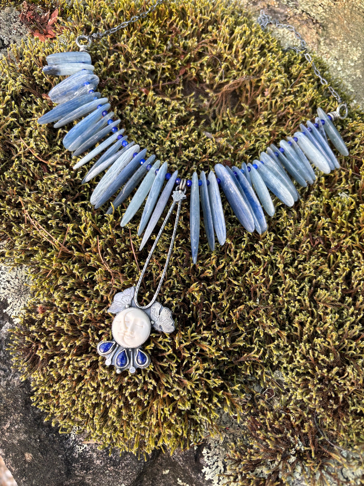 Waxing Moon Phase Necklace with Kyanite