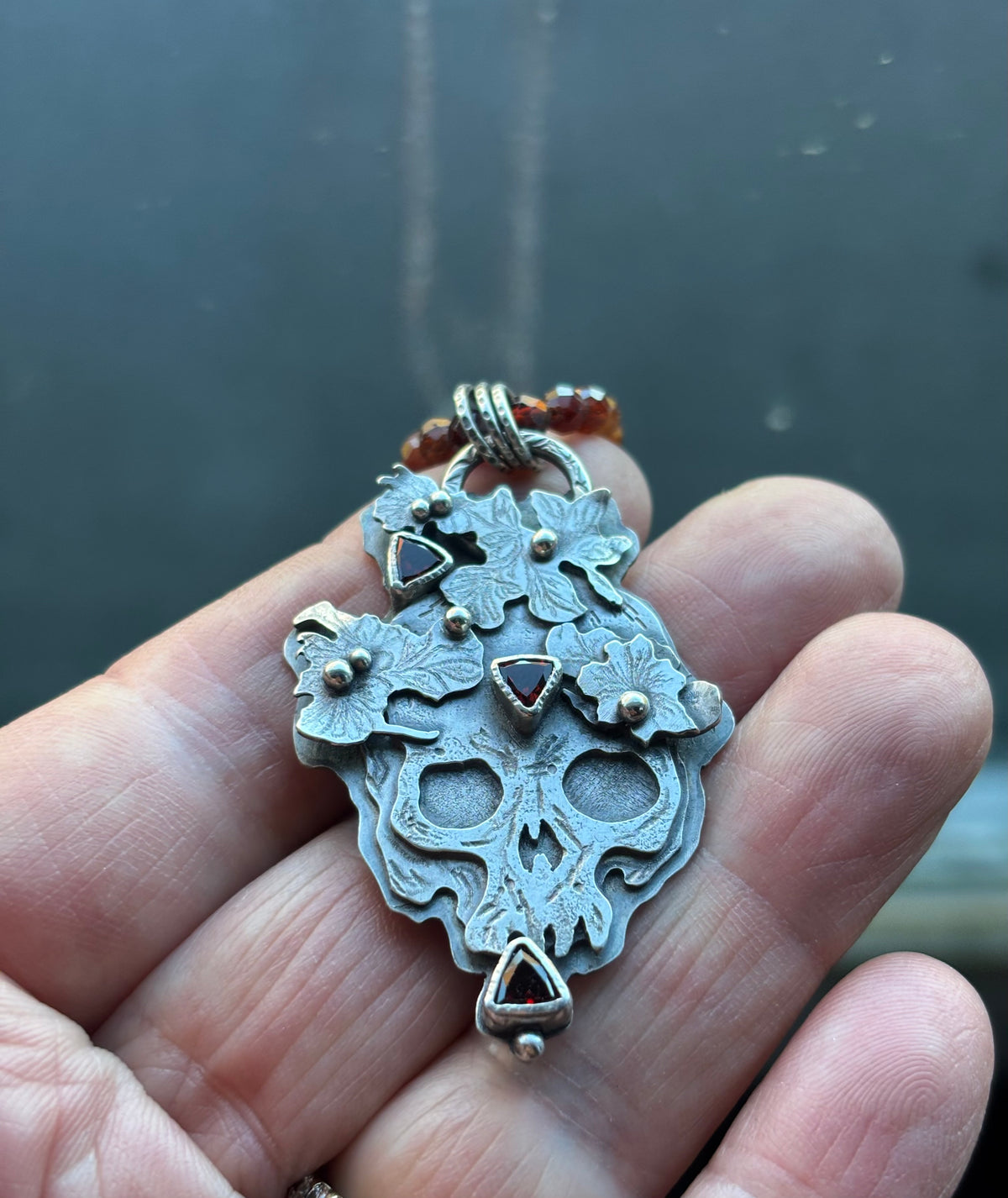 Marigold Lady Skull with Garnet