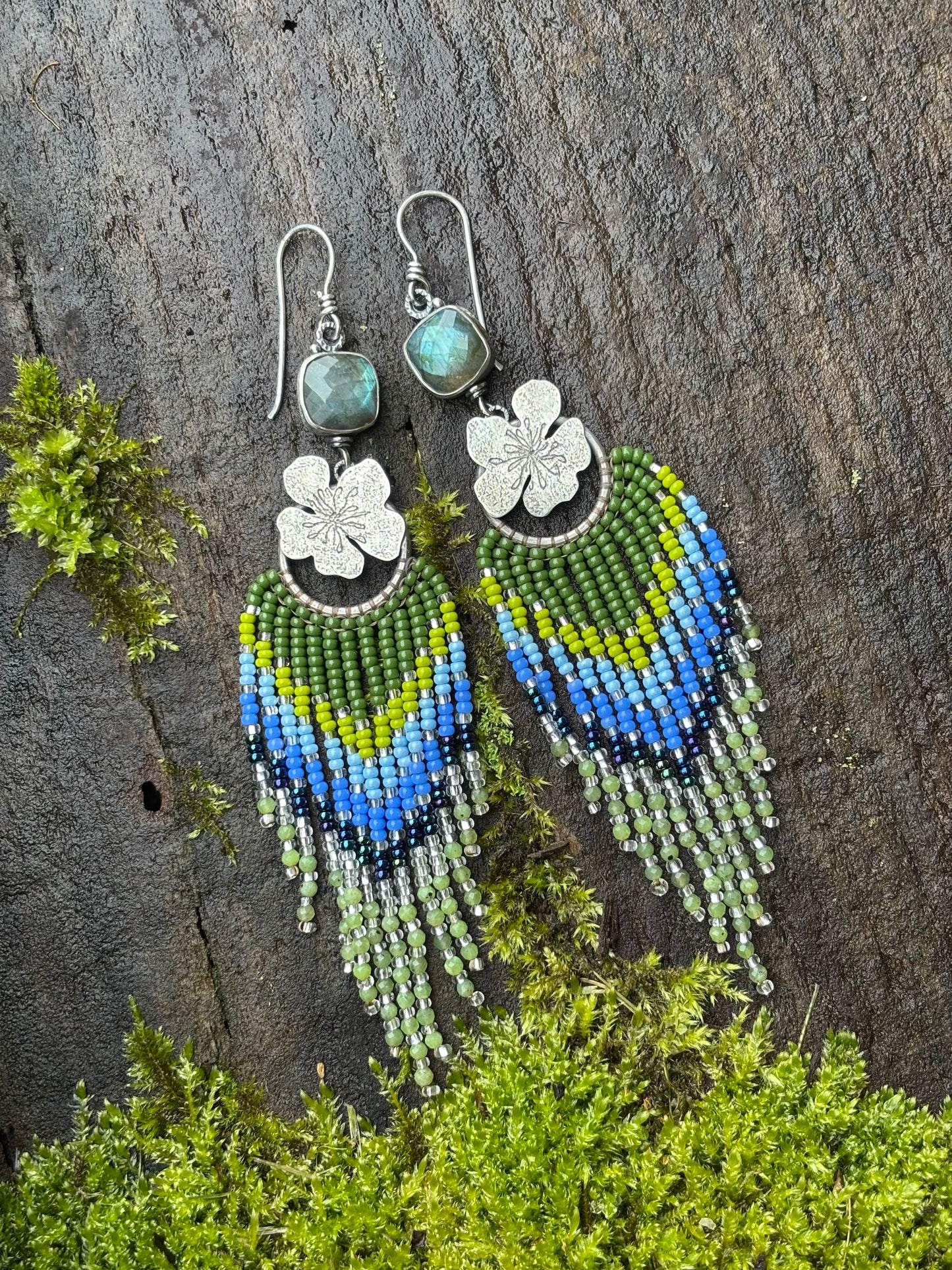 Cherry Blossom Fringe Earrings with Labradorite