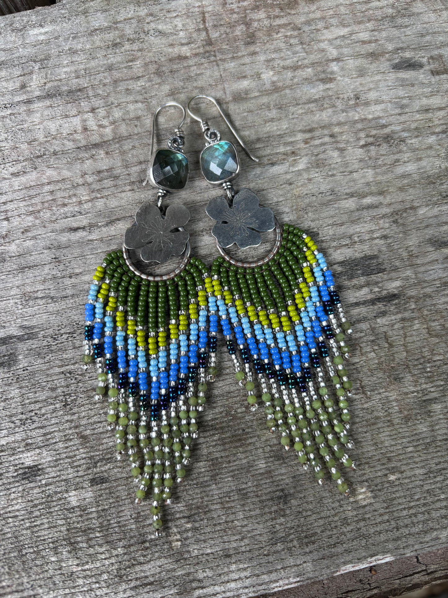 Cherry Blossom Fringe Earrings with Labradorite