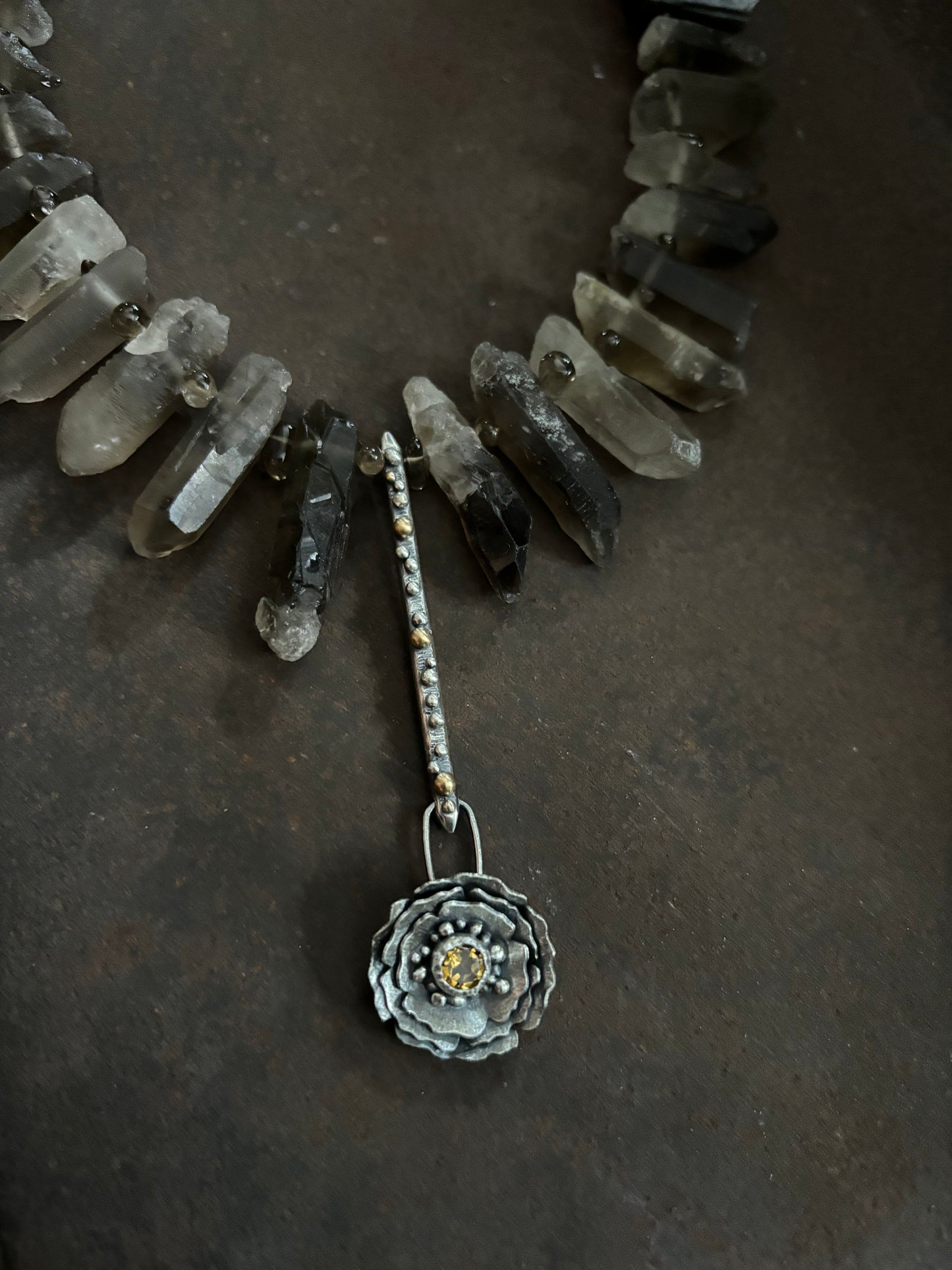 Citrine Flower and Crystal Necklace