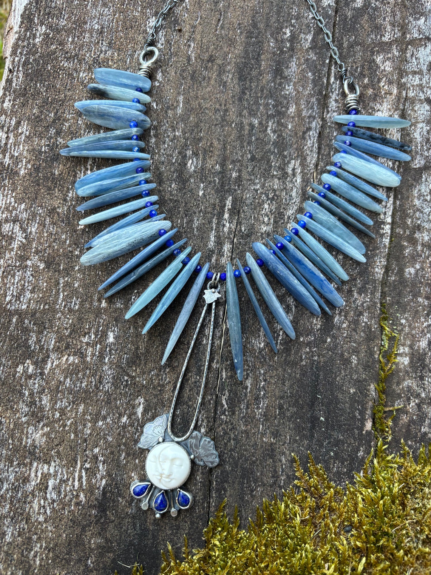 Waxing Moon Phase Necklace with Kyanite
