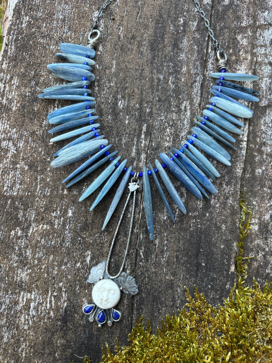 Waxing Moon Phase Necklace with Kyanite