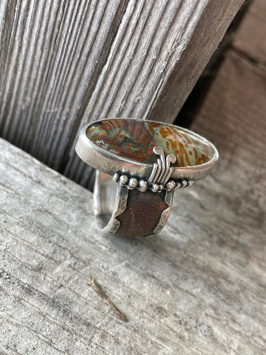 Copper Fern and Bloodstone Ring