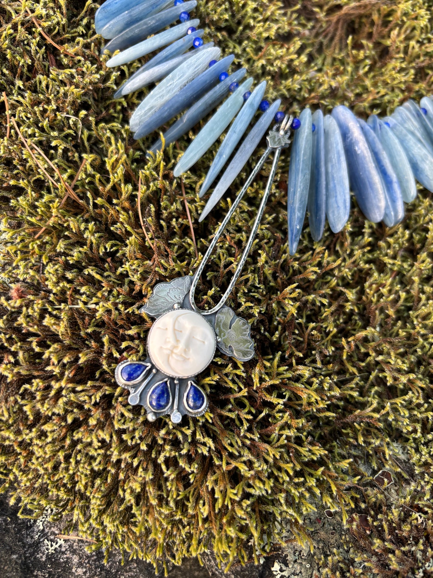 Waxing Moon Phase Necklace with Kyanite