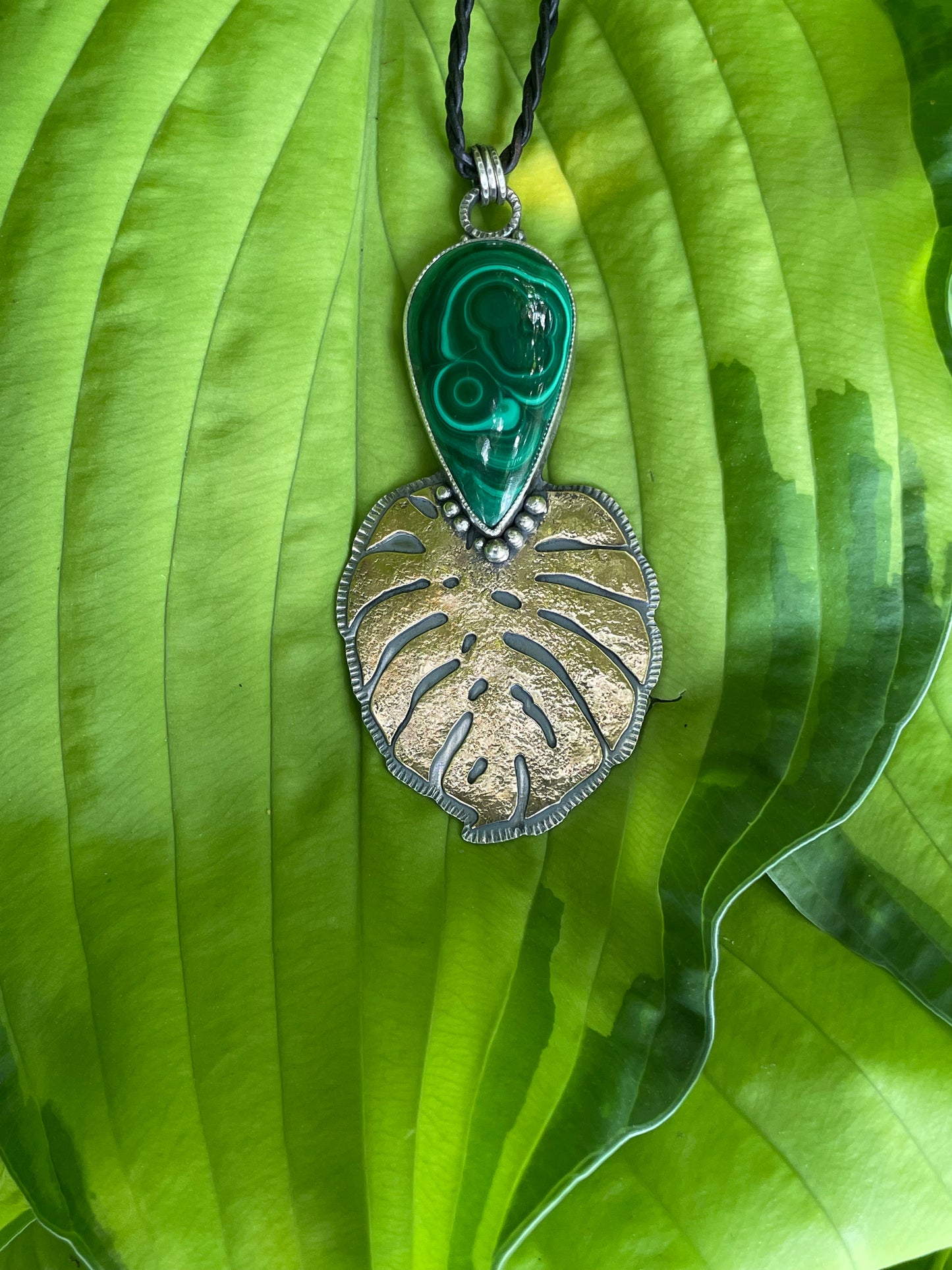 Malachite and Monstera Pendant