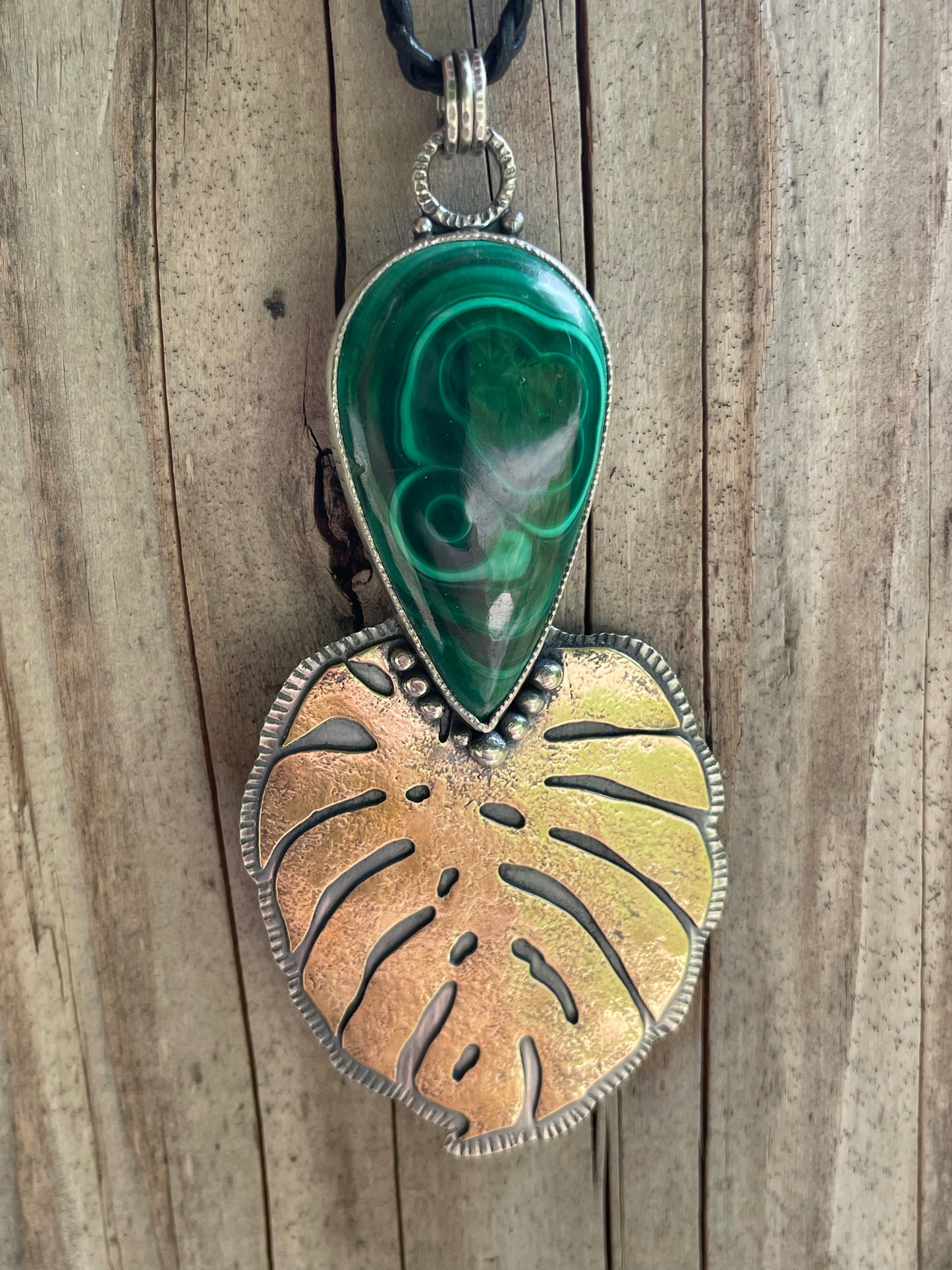 Malachite and Monstera Pendant