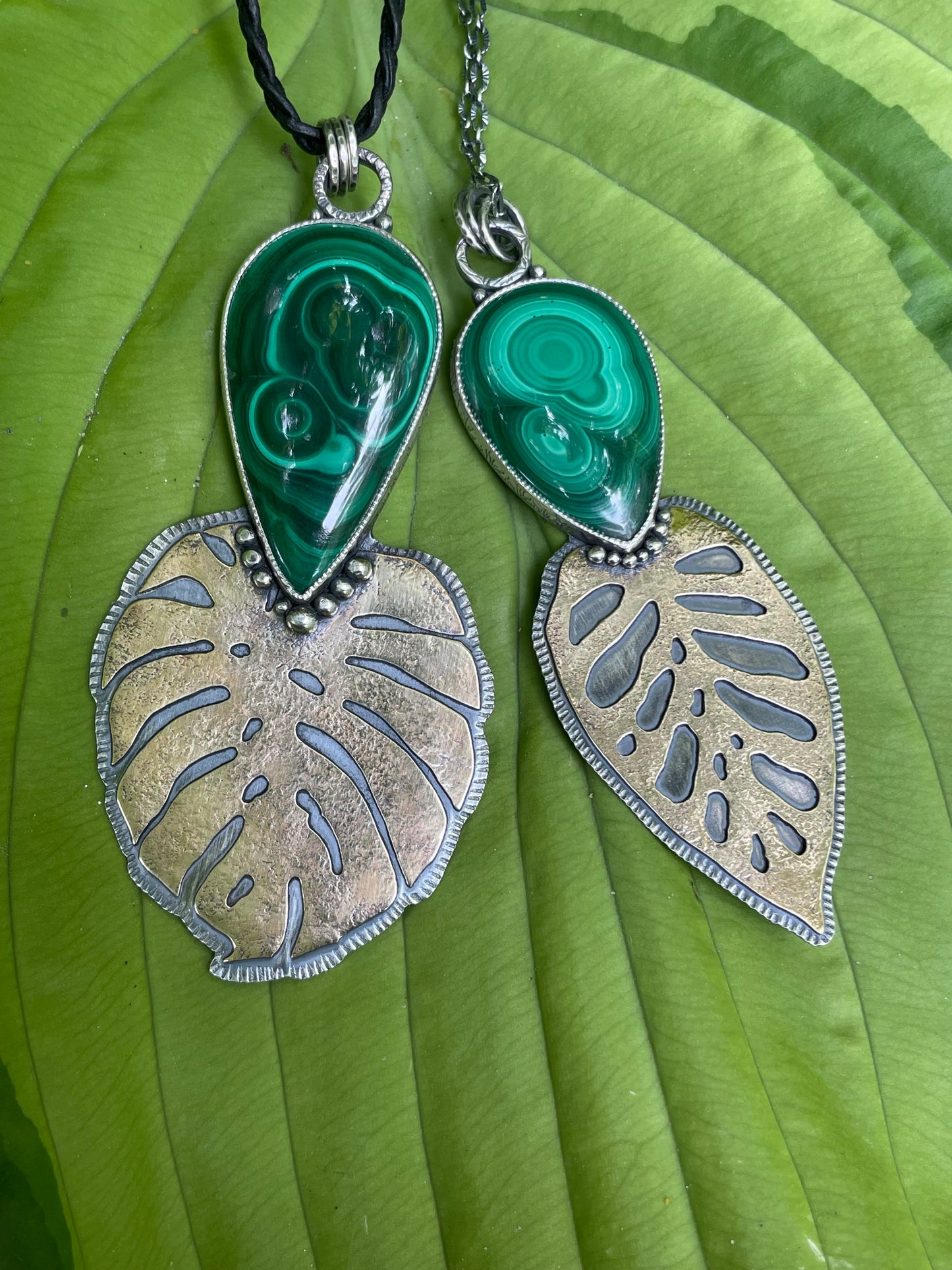 Malachite and Monstera Pendant