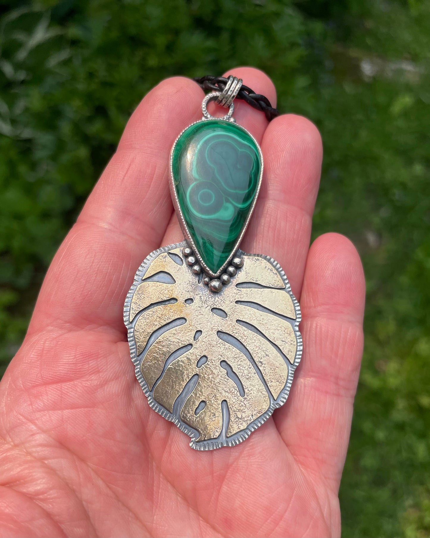 Malachite and Monstera Pendant