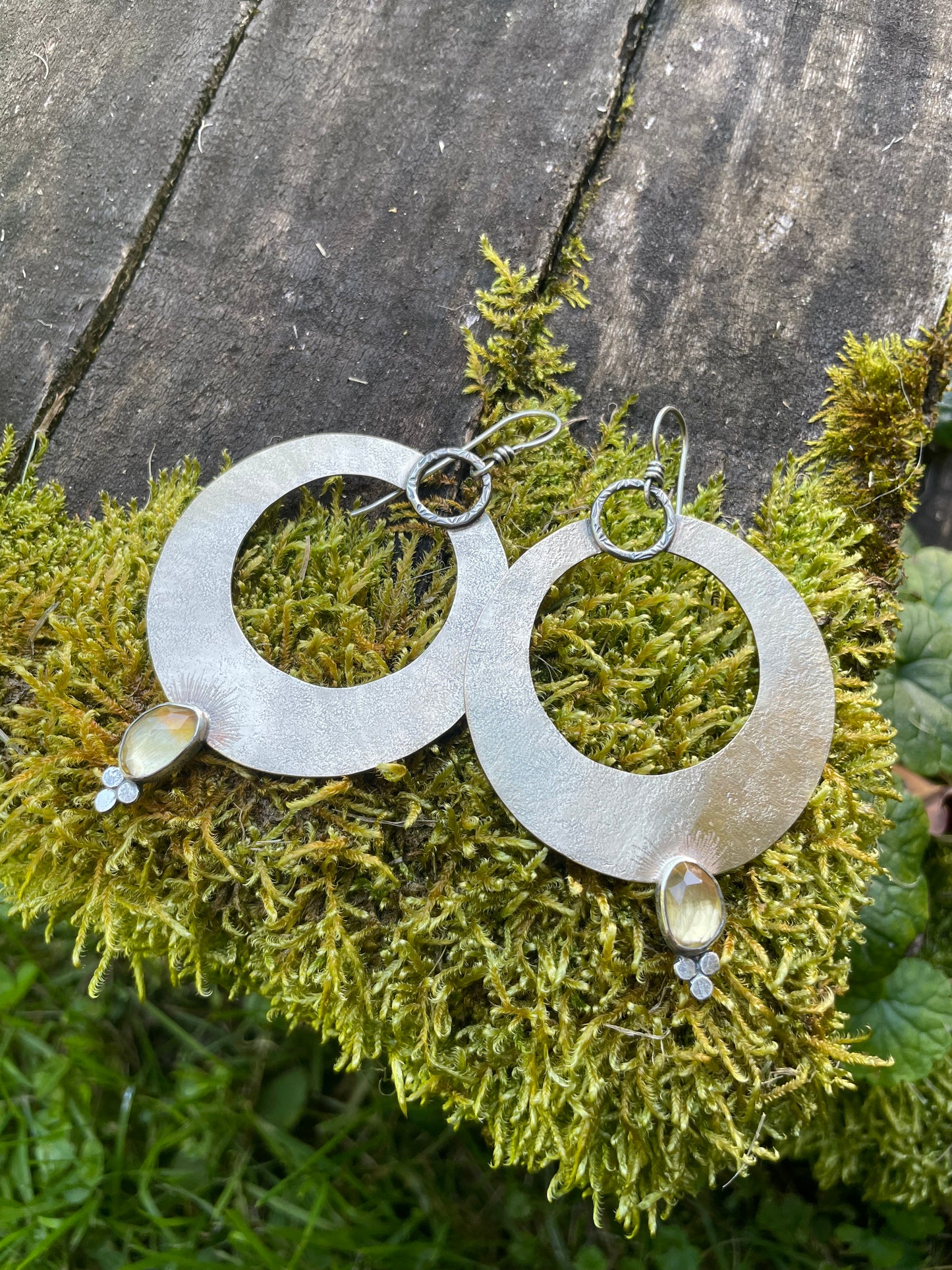 Brass and Silver Hoops with Citrine