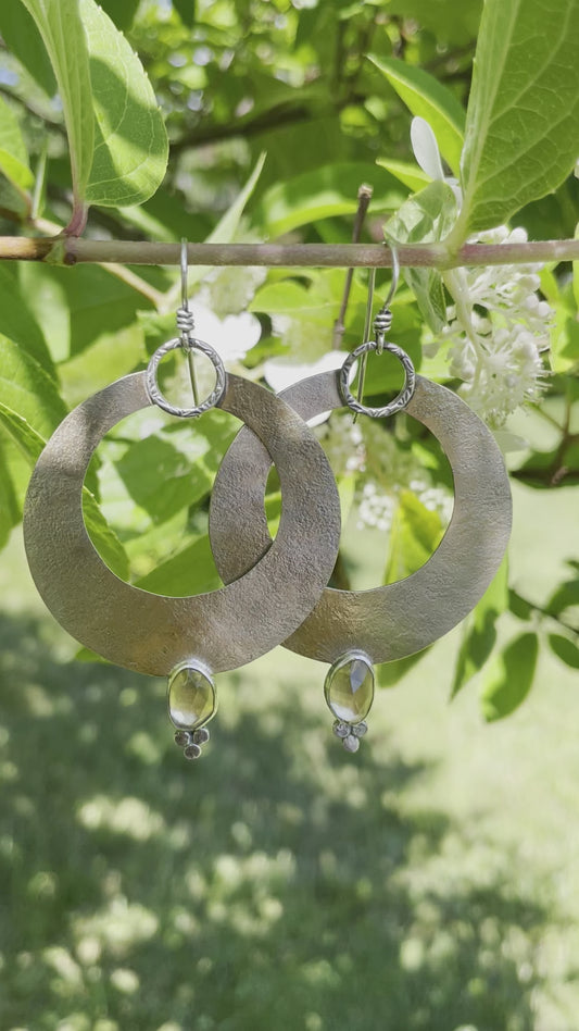 Brass and Silver Hoops with Citrine